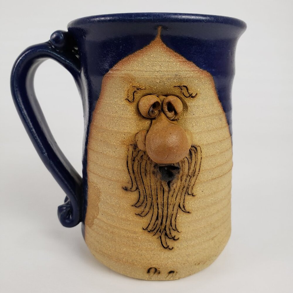 Vintage Peter Petrie Mug Funny Ugly Face Bearded Man Pottery Art 1974 Signed